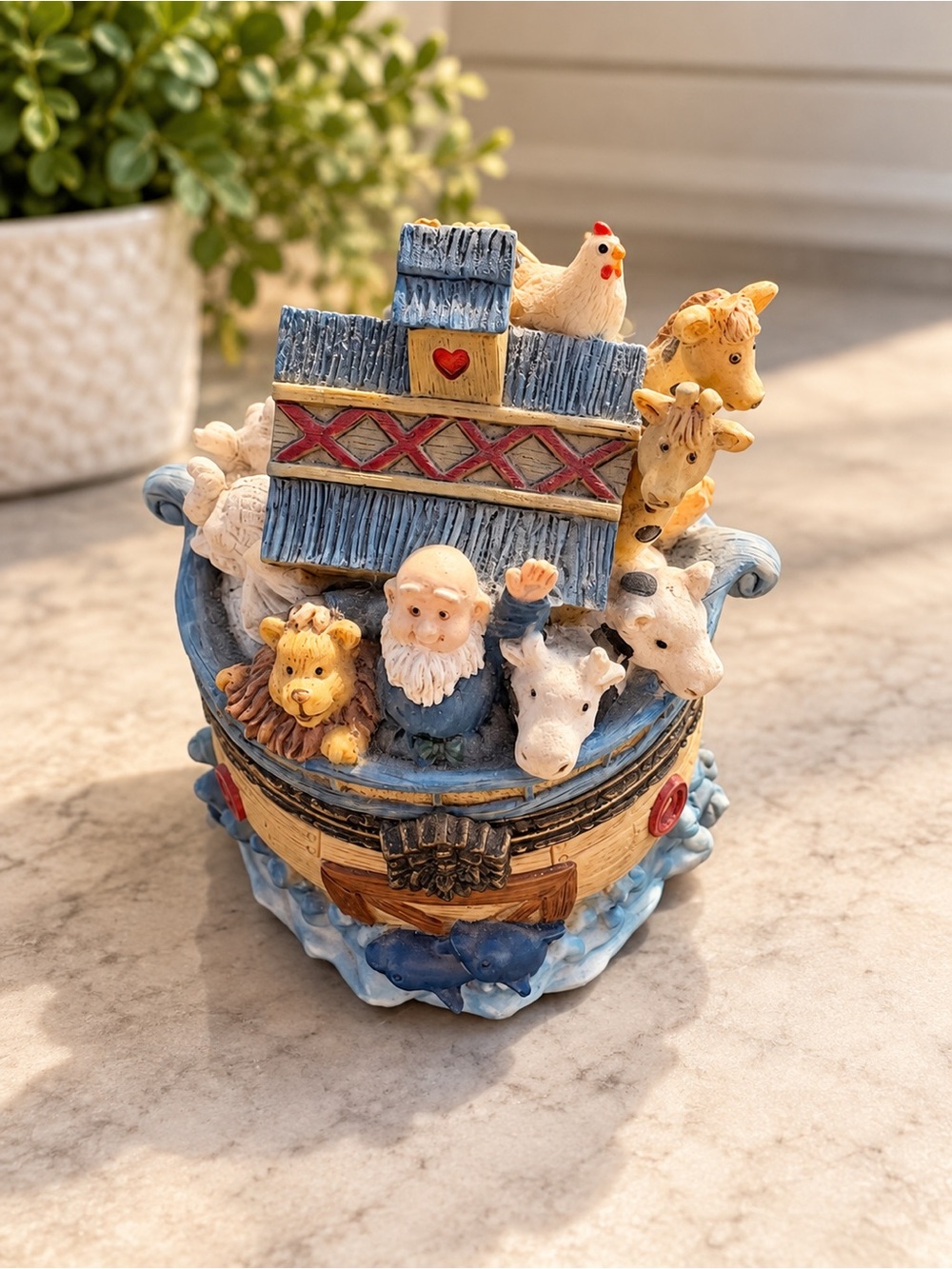 Noah's Ark Resin Figurine Home Accent - Blue and Cream